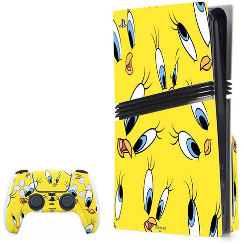 Looney Tunes Tweety Bird Super Sized Pattern PS5 Pro Disk Bundle  Skin